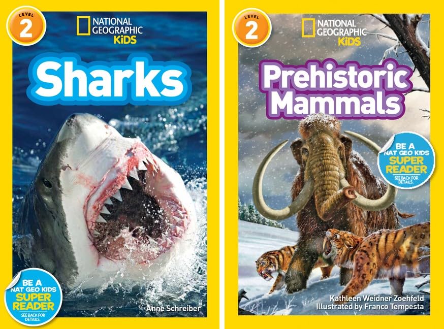 National Geographic Kids Readers, Level 2 Series, 10 Books Collection Set, Sharks, Prehistoric Mammals, Rainforests, Bees, Adorable Animals, Animal Superpowers, Bats, Manatees, Cheetahs, Tigers