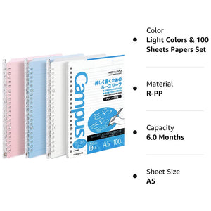 Kokuyo Campus Smart Ring Binders 3 Pack, A5 Binder Notebooks + 100 Campus Loose-Leaf Paper, 25 Sheet Capacity, 20 Ring, Slim Binder Folder for Meeting and Classes, Vivid Color, Japan Import