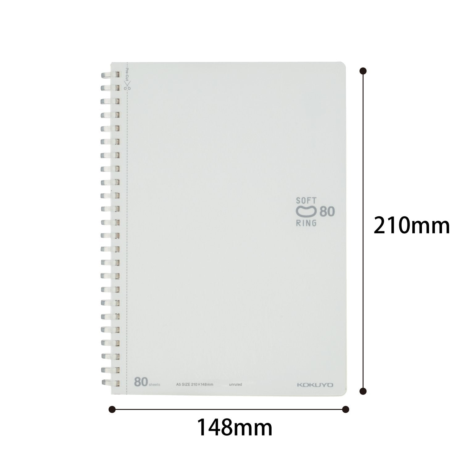 KOKUYO Blank Spiral Notebook, 8.3'' x 5.8'' Business Unruled Journal A5 Soft Ring Notebooks, 80 Perforated Sheets, Plain Sketchbook for Drawing, White Soft PP Cover. Japan Import (SU-SV338BT-W)
