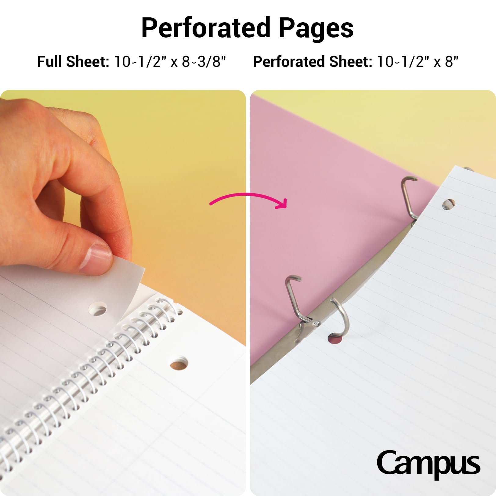KOKUYO Spiral Notebook, 3 Pack Campus 10-1/2" x 8" Subject Notebooks with College Ruled, 80 Sheets, 3 Holes School Spiral Journal for Work Study Note Taking (Yellow, Orange, Purple)