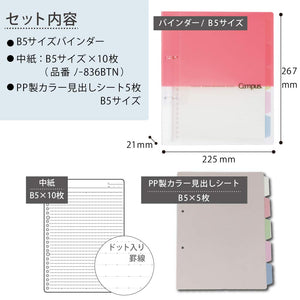 Kokuyo Campus 2-Ring Loose Leaf Binder, B5, 2 Holes, Up to 100 Sheets, Pink, Japan Import (RU-PP358P)