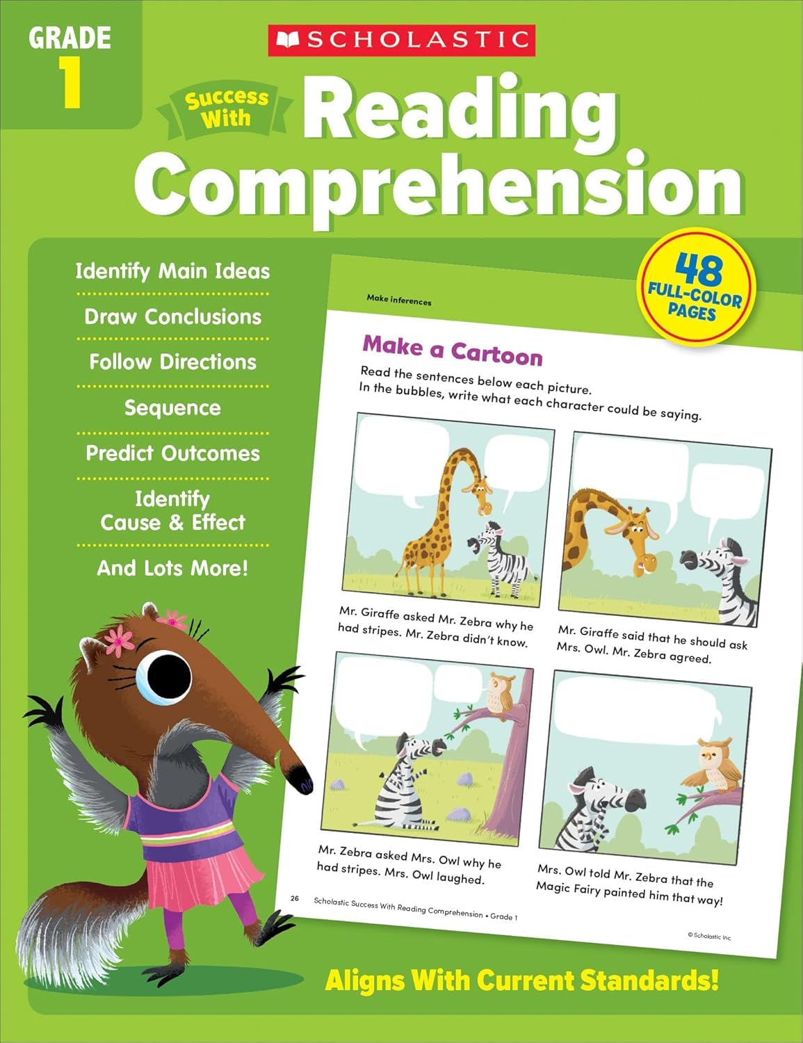 Scholastic Success with Math, Reading Comprehension, Writing, Grammar, Addition & Subtraction, Grade 1 Workbook, 5 Books Collection Set