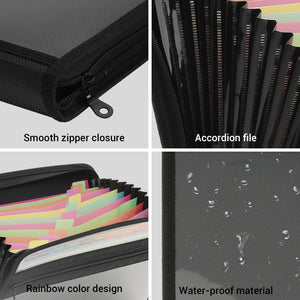 Mukawa 13 Pocket Expanding File Folder, Zippered Accordion File Organizer with Front Clear Pounch, Expandable Filing Folders for Documents, Papers Letter Size, Black