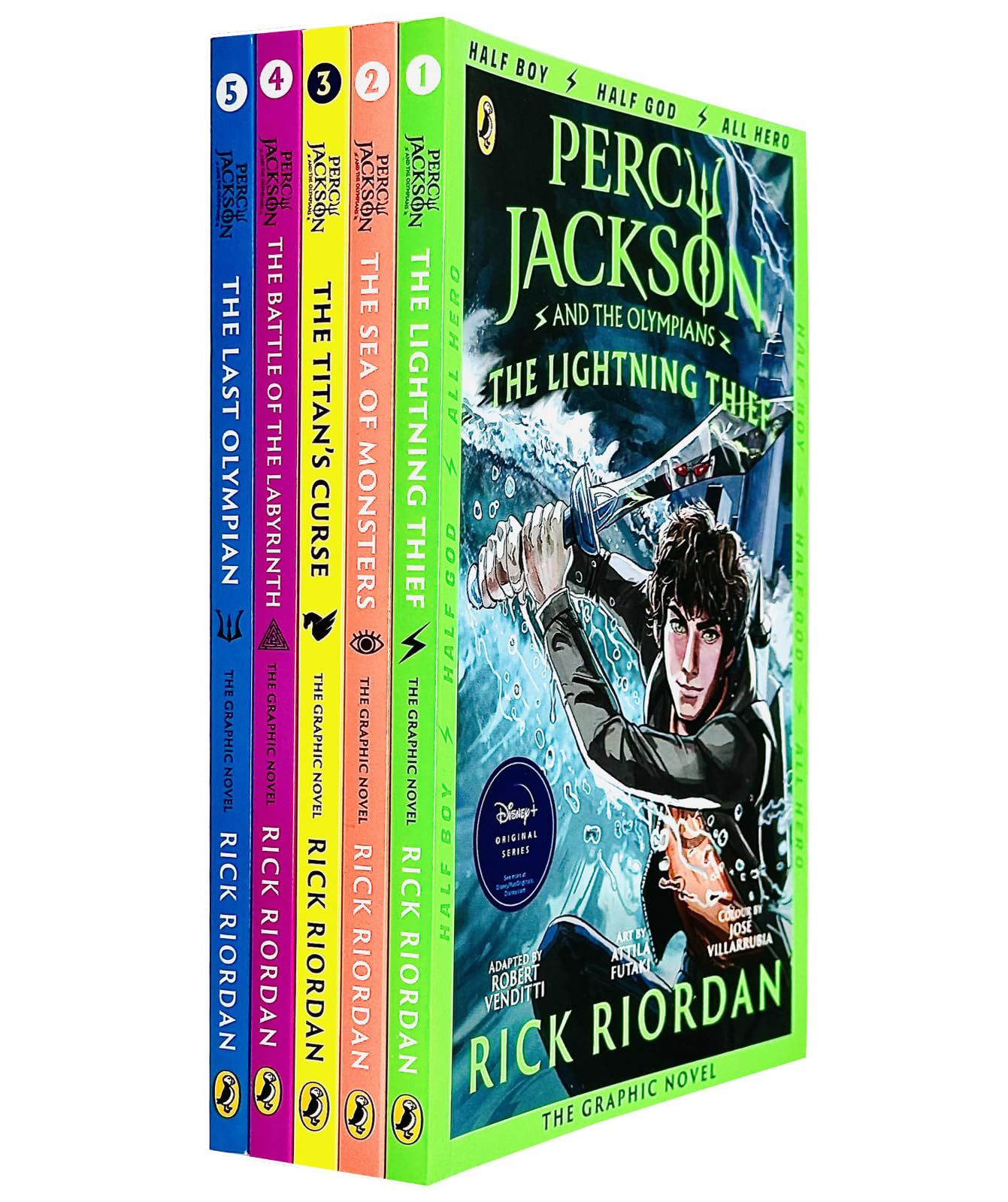 Percy Jackson Graphic Novels Books 1-5 Collection Set: The Lightning Thief, Sea of Monsters, Titan's Curse, Battle of the Labyrinth, The Last Olympian