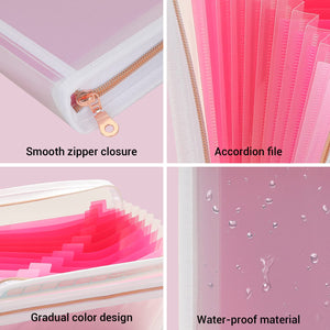 Mukawa 13 Pocket Zippered Expanding File Folder, Accordion File Organizer for Documents Letter Size A4 Papers (Pink)