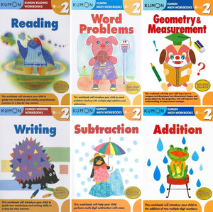 Kumon Grade 2 Complete Set (6 Workbooks) - Addition, Subtraction, Geometry&Measurement, Word Problems, Reading, Writing
