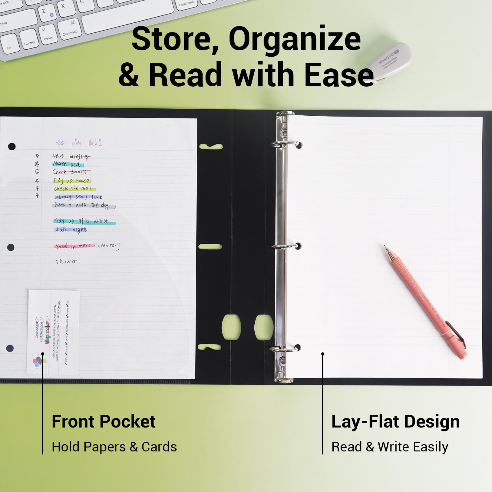 MUKAWA 1 Inch 3 Ring Binder, D-Ring Binder Holds 250 Sheets, PP Cover with Writable Spine Label, Lay-Flat Design, Letter Size 8.5x11, Lightweight for School, Office & Home Organization, 1 Pack, Black