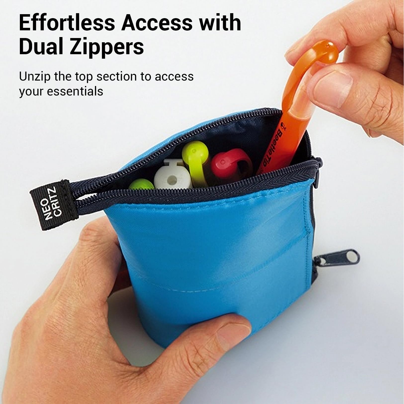 KOKUYO Pencil Case Pouch, Neo Critz Standing Pen Pouch Bag, Foldable Stand up Pencil Holder Organizer, Small Portable Pencil Box for School Office Supplies, Navy x Light Blue, Large Size (F-VBF181-2)