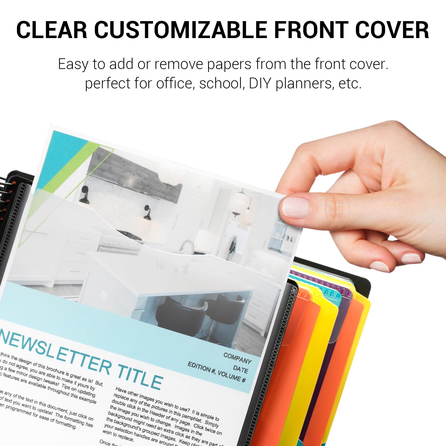 Mukawa 12 Pocket Poly Project Organizer, Spiral Project Folder Multi Pocket Folder Binder Letter Size, Back Cover Utility Pouch, 1/6 Cut Tabs, 6 Tab Color Dividers, Clear View Customizable Front Cover