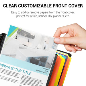 Mukawa 12 Pocket Poly Project Organizer, Spiral Project Folder Multi Pocket Folder Binder Letter Size, Back Cover Utility Pouch, 1/6 Cut Tabs, 6 Tab Color Dividers, Clear View Customizable Front Cover