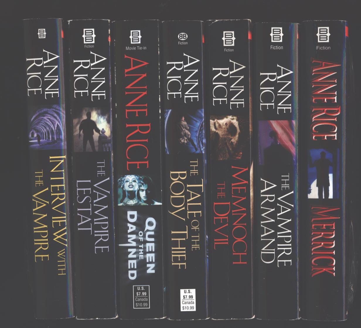Anne Rice 7 Book Set "Interview with the Vampire", "The Vampire Lestat", "Queen of the Damned", "The Tale of the Body Thief", "Memnoch the Devil", "The Vampire Armand" and "Merrick" (Vampire Chronicles)