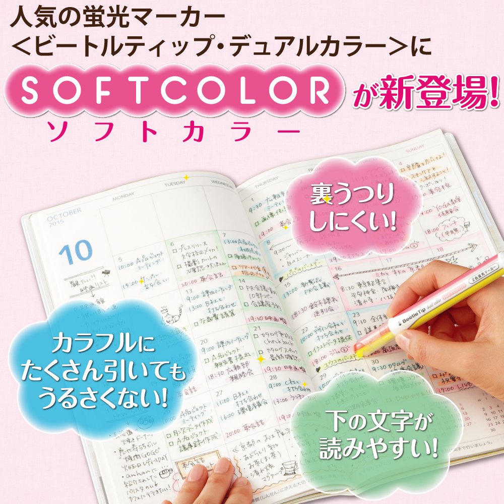 KOKUYO Beetle Tip Dual Color Highlighter, Fluorescent Markers, Soft Colors Set, Japan Import (PM-L313-3S)