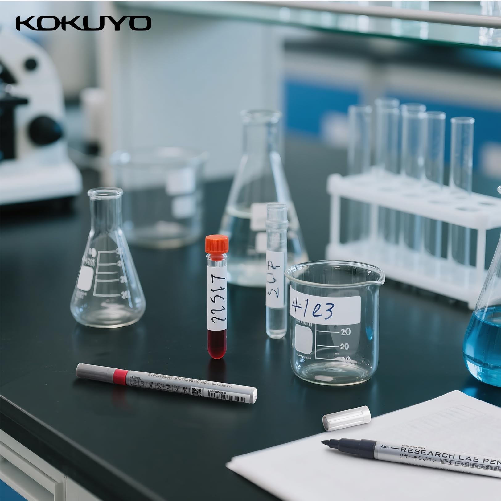 KOKUYO Alcohol Resistant Laboratory Markers, 5 Red Permanent Freezer Lab Pens with 0.6mm Fine Point Tip, Designed for Industrial, Lab and Hospital Use, Japan Import