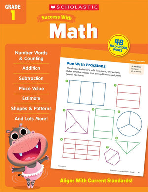 Scholastic Success with Math, Reading Comprehension, Writing, Grammar, Addition & Subtraction, Grade 1 Workbook, 5 Books Collection Set