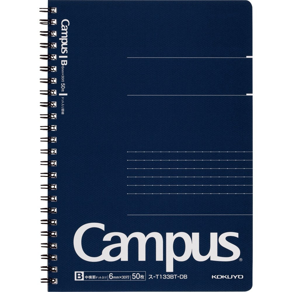 KOKUYO Campus Twin Ring Notebook, Business Type, Dot B 6mm Ruled, A5, 50 Sheets, 30 Lines, Navy Cover, Japan Import (SU-T133BT-DB)