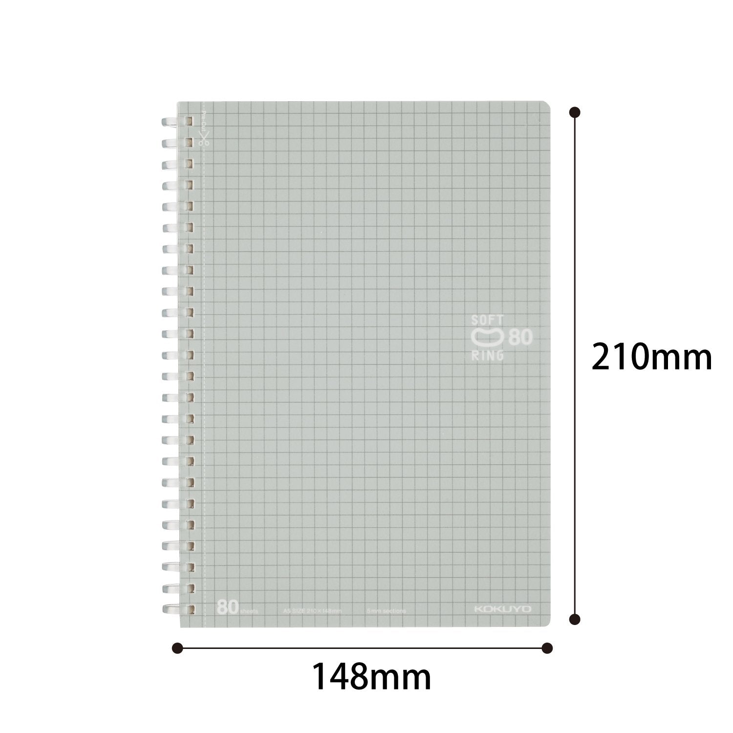 Kokuyo Spiral Graph Notebook, 8.3'' x 5.8'' Business Journal A5 Soft Ring Notebooks with 5mm Grid Ruled, 80 Perforated Sheets, Sliver 1 Subject Notebook, Note Take for Work. Japan Import(SU-SV338S5-C)