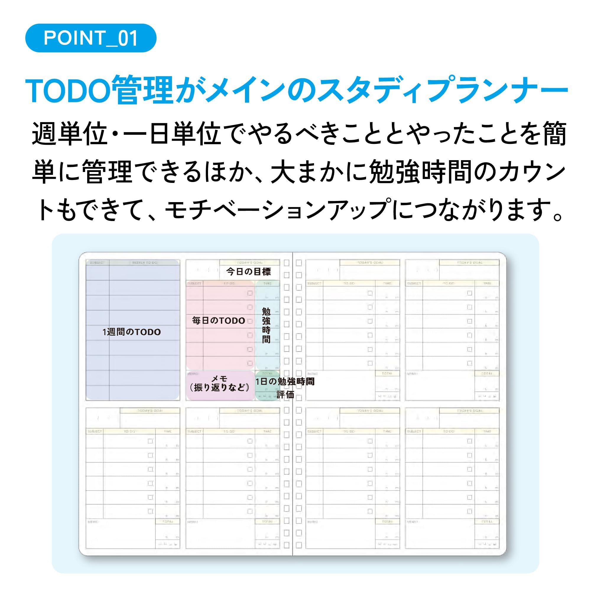 KOKUYO Study Planner Notebook, 10'' x 7'' To-Do Management B5 Soft Ring Notebooks, 41 To Do Plan Sheets, Gray Spiral Notebook, Time Management. Japan Import (SU-SY111TD-M)