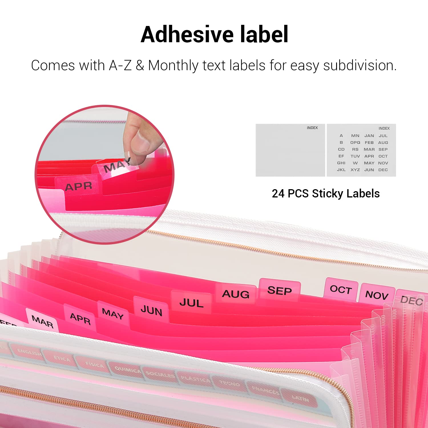 Mukawa 13 Pocket Zippered Expanding File Folder, Accordion File Organizer for Documents Letter Size A4 Papers (Pink)