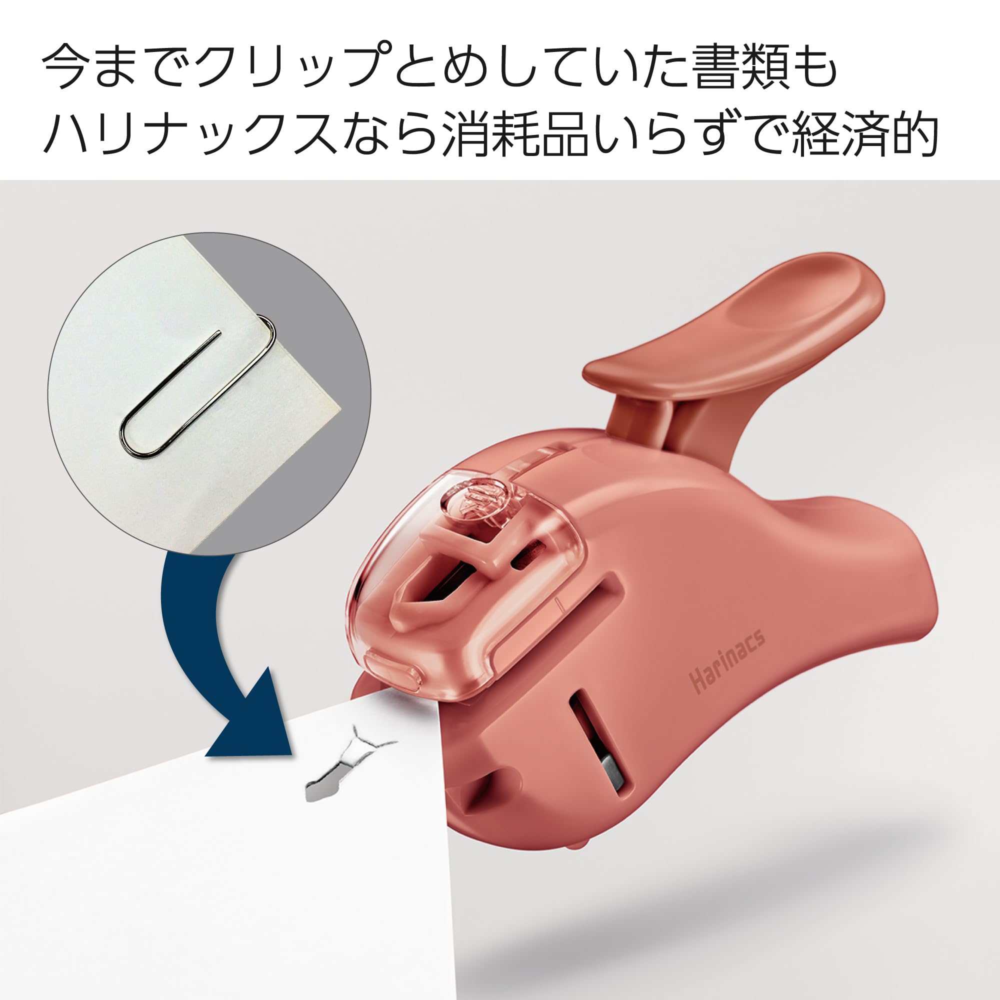 Kokuyo Stapleless Stapler, Harinacs Handheld Staple-Free, Up to 5 Sheets No Staple Binding, Portable Holeless Compact Alpha, Salmon Pink, Japan Import (SLN-MSH305VP)