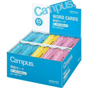 Kokuyo Campus Flash Cards with Binder Rings, Word Cards, Anki Cards, Mini Notecards, Medium Size 0.12''x 2.68'', 30 Packs in Blue, Pink and Yellow, Japan Import (TAN-101TSUME)