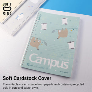 KOKUYO Spiral Notebook Journal, 3 Pack Campus B5 Soft Ring Notebooks with Dotted A 7mm Rule, 40 Sheets, Cute Animal 1 Subject Notebook in Blue Yellow Green, College Office Note Taking. Japan Import