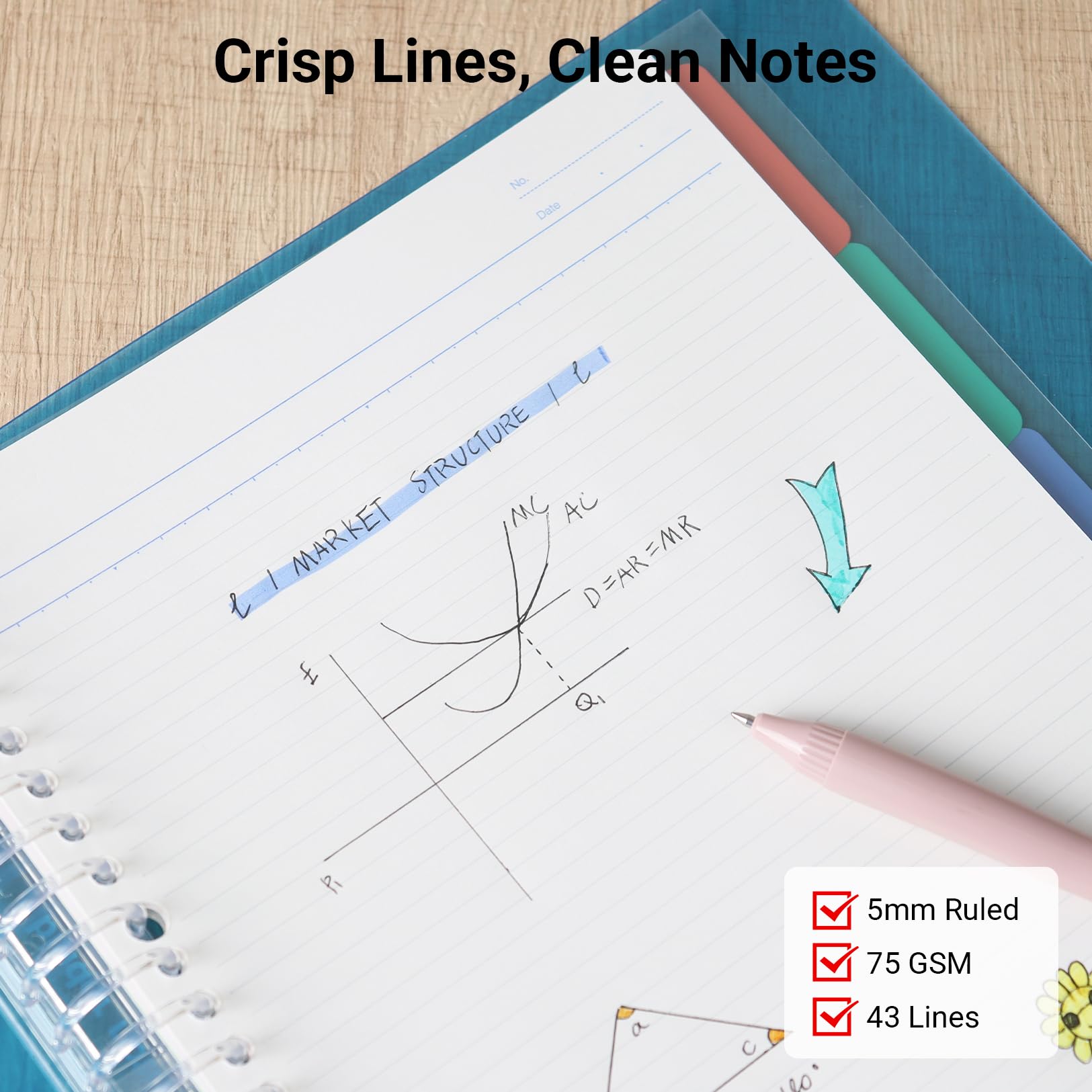 KOKUYO 5 Subject Spiral Notebook, Campus A5 Refillable Journal with 5 Tab Dividers, Up to 65 Sheet Capacity, 100 Sheets in 6mm Dotted Ruled Loose Leaf Paper, Transparent, Japan Import