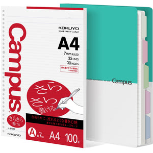 KOKUYO 5 Subject Spiral Notebook Journal, Campus 110 Sheets A4 Refillable Notebook with Dividers Tabs, College Ruled Binder Notebook for Work School Note taking, Light Blue, Japan Import