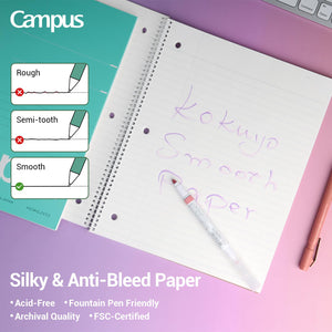 KOKUYO Spiral Notebook, 3 Pack Campus 10-1/2" x 8" Subject Notebooks with Wide Ruled, 80 Sheets, Purple Orange Turquoise 3 Holes School Spiral Journal for Work Study Note Taking (WSG-SU-400G3×3)