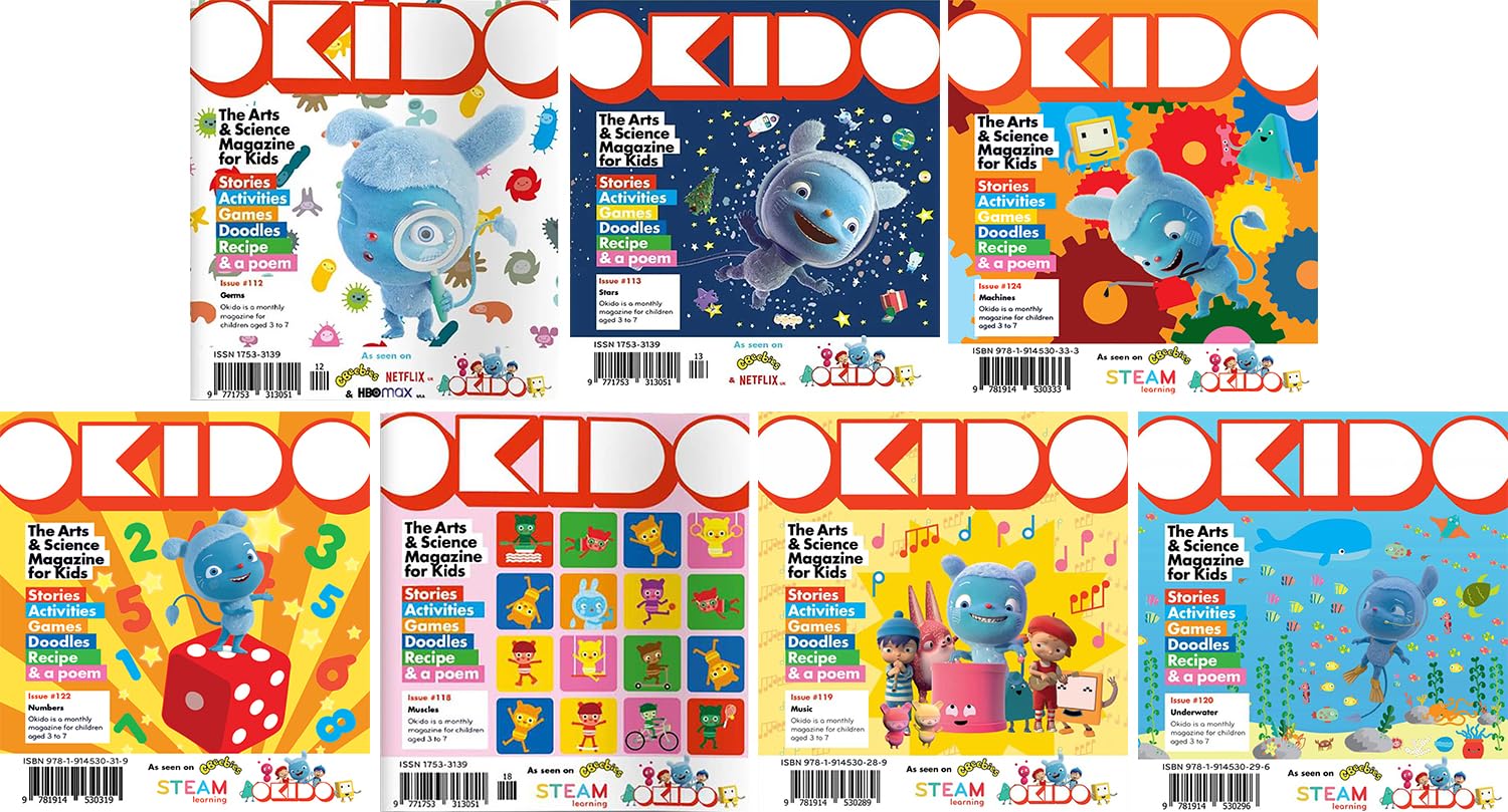 OKIDO Learning Series 7-Book Set – Germs, Stars, Machines, Numbers, Muscles, Underwater, Music