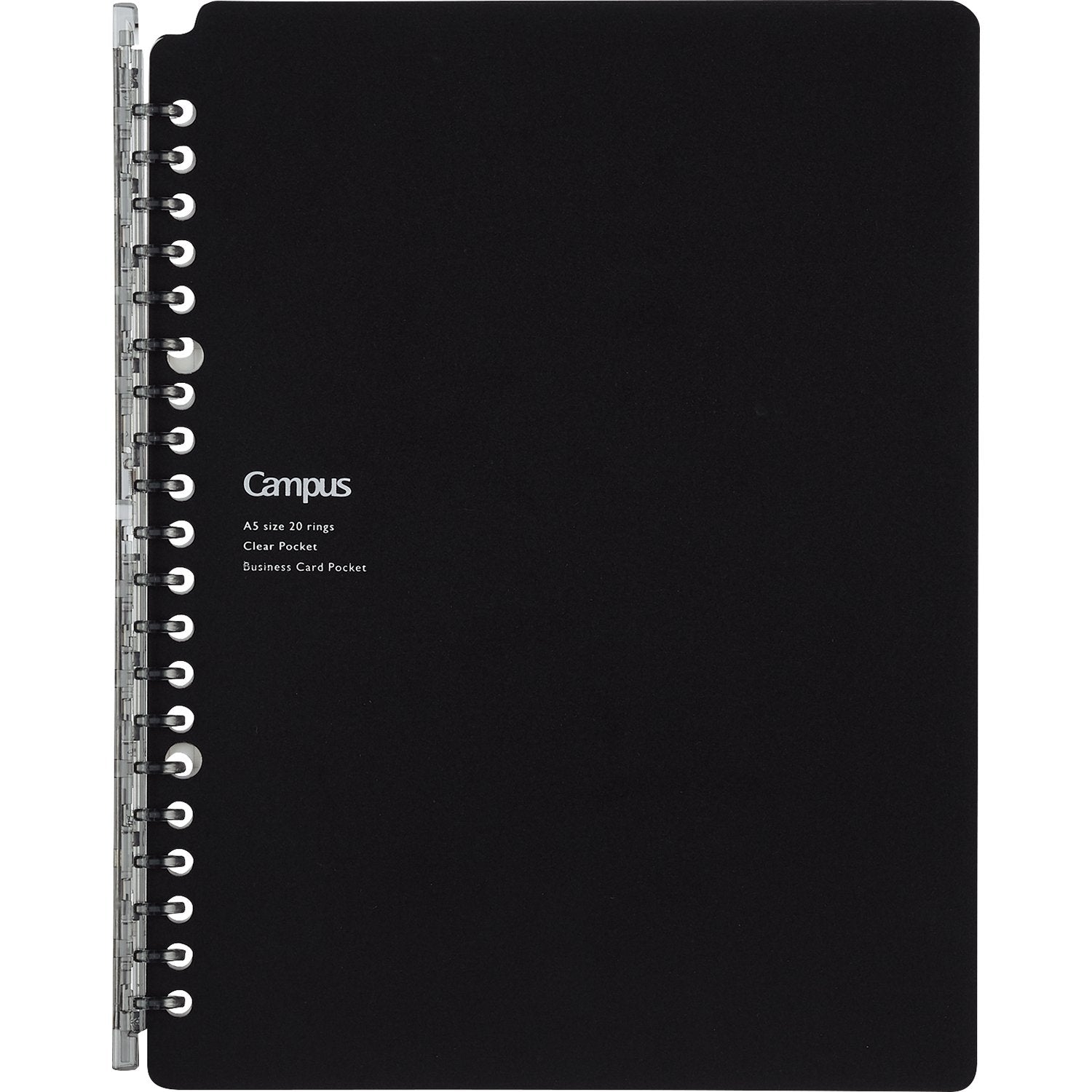 Kokuyo Campus Smart Ring Binder, A5 Black Refillable Binder Notebook 20 Holes with 10 Extra Loose-Leaf Paper, Up to 25 Filler Papers for Work & Study, Japan Import (RU-SP131D)