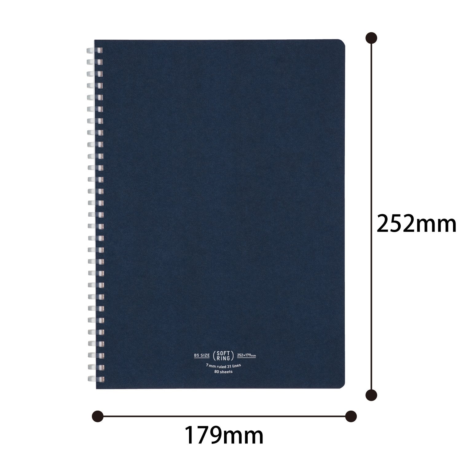 KOKUYO Spiral Lined Notebook, 10'' x 7'' Business Journal B5 Soft Ring Notebooks with 7 mm Ruled, 80 Perforated Sheets, Navy 1 Subject Notebook, Note Taking for Work. Japan Import (SU-SV608A-DB)