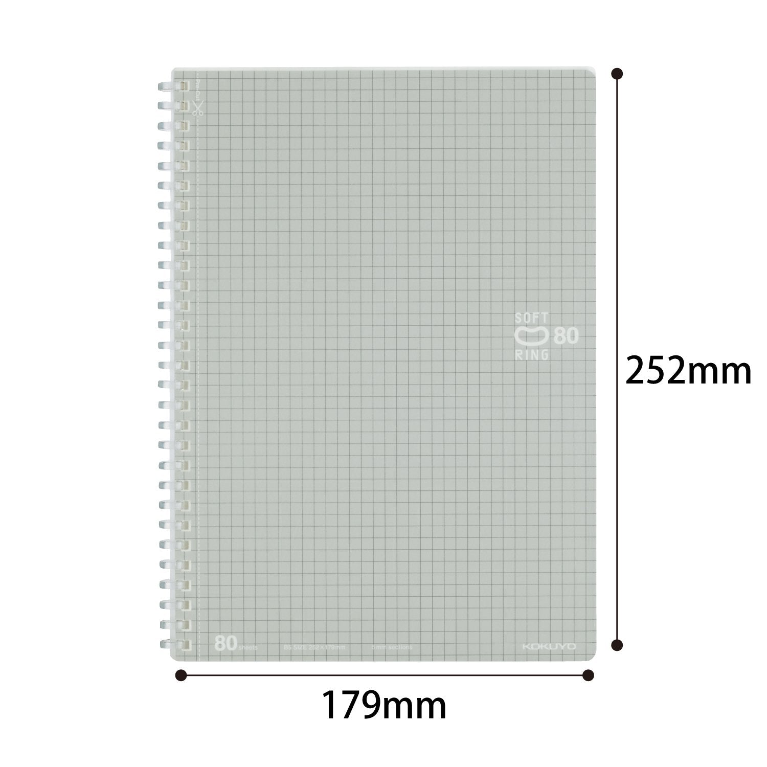 Kokuyo Spiral Graph Notebook, 10'' x 7'' Business Journal B5 Soft Ring Notebooks with 5mm Grid Ruled, 80 Perforated Sheets, Sliver 1 Subject Notebook, Note Taking for Work. Japan Import (SU-SV308S5-C)