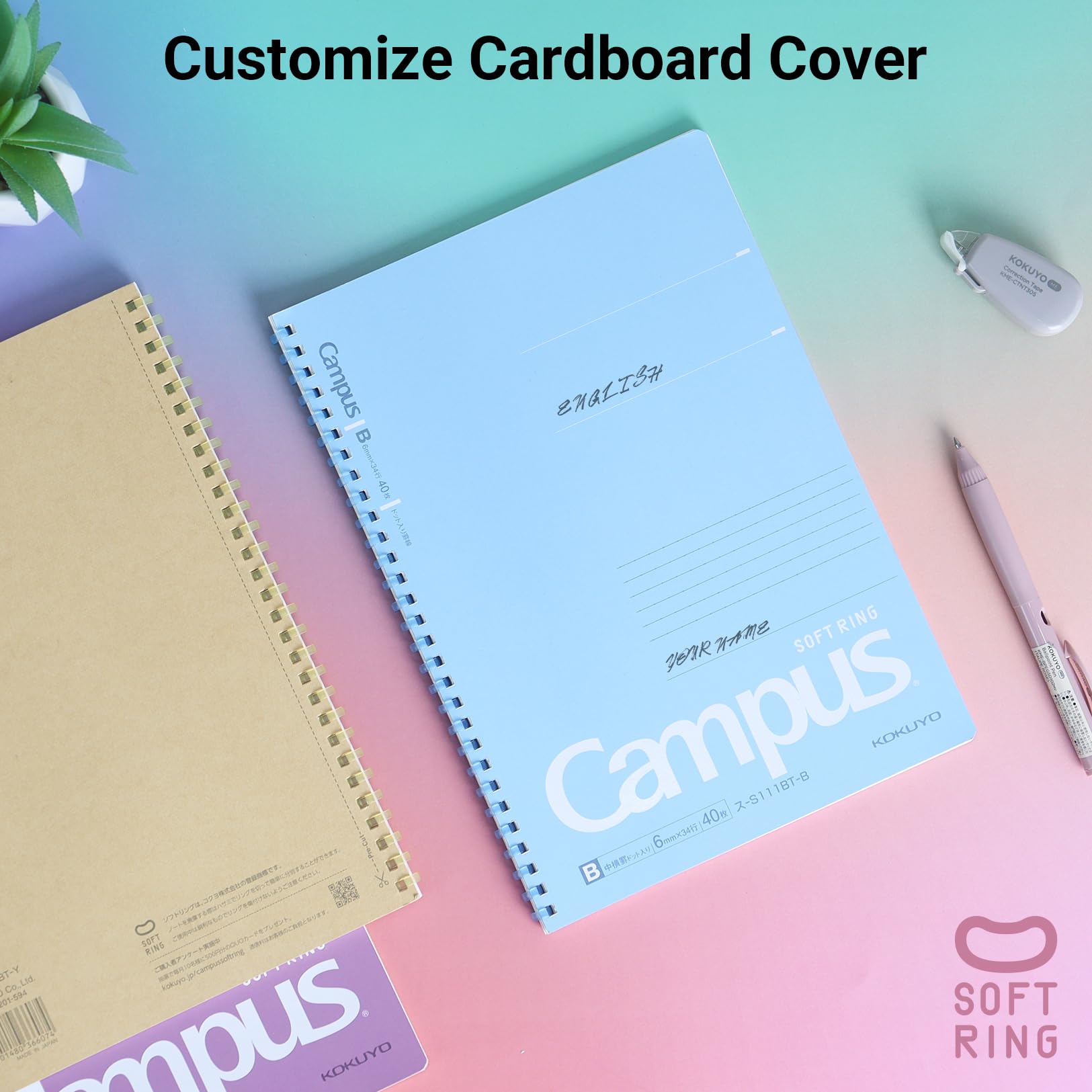 KOKUYO Spiral Lined Notebook, 5 Pack 8.3'' x 5.8'' Pastel Journal A5 Campus Soft Ring Notebooks with Dot 6 mm Ruled, 50 Sheets, 1 Subject Notebook, Note Taking for School. Japan Import (SU-S131BT)
