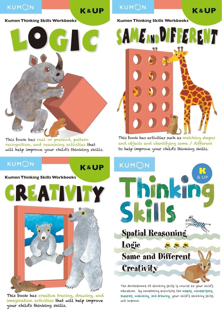Kumon Thinking Skills Workbooks K Series Collection Set of 4 Books - Logic, Same and Different, Creativity, Kumon Thinking Skills K and up (Tswk) by Kumon Publishing
