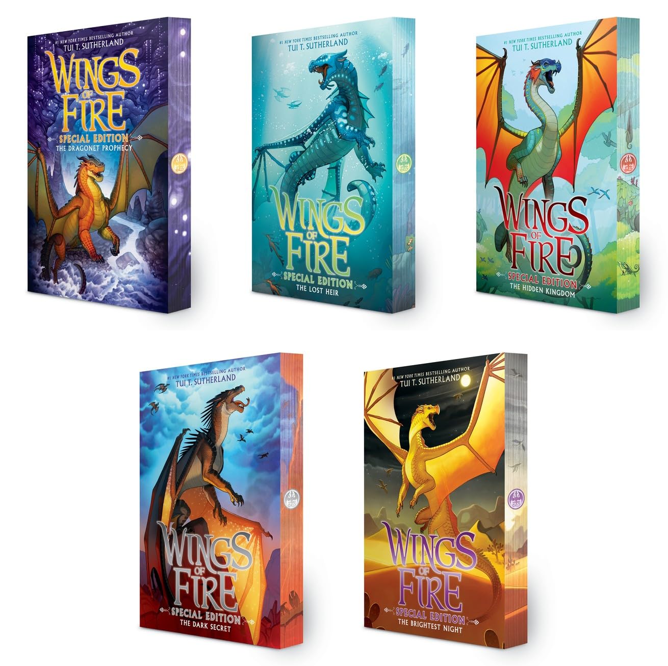 Wings of Fire Special Edition 5-Book Collection Set: The Dragonet Prophecy, The Lost Heir, The Hidden Kingdom, The Dark Secret, The Brightest Night (Stenciled Edges) by Tui T Sutherland