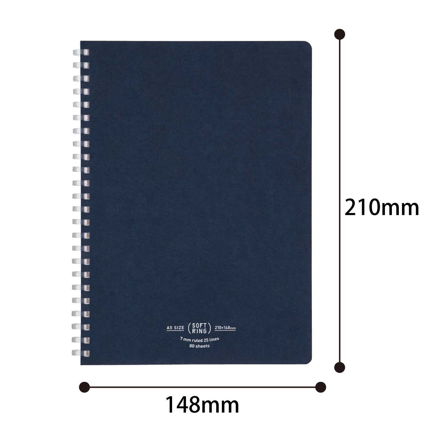KOKUYO Spiral Lined Notebook, 8.3'' x 5.8'' Business Journal A5 Soft Ring Notebooks with 7 mm Ruled, 80 Perforated Sheets, Navy 1 Subject Notebook, Note Taking for Work. Japan Import (SU-SV638A-DB)