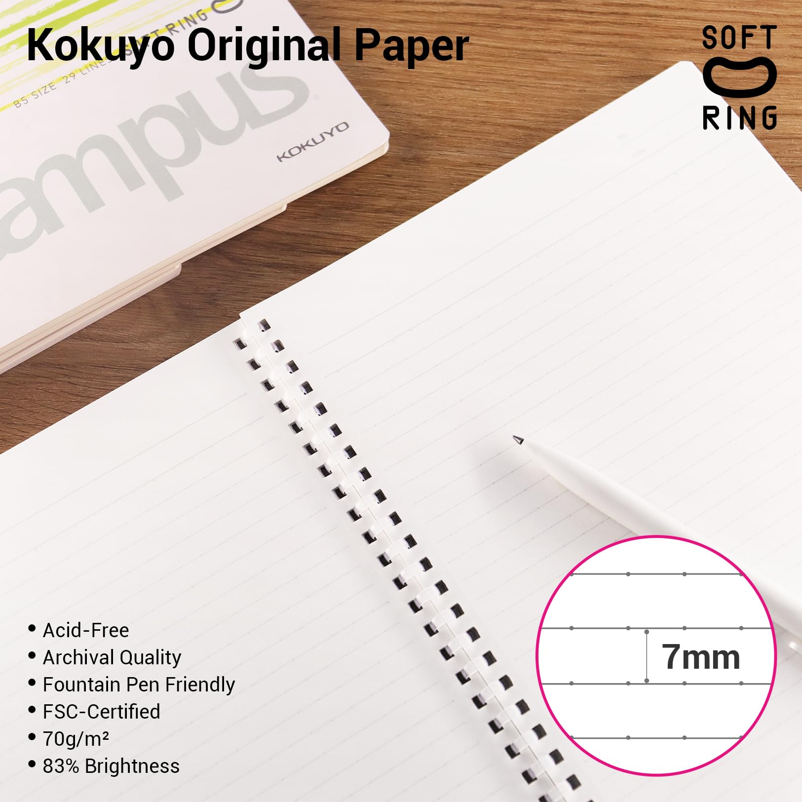 Kokuyo Spiral Notebook Journal, 4 Pack Campus B5 Soft Ring Notebooks with Dotted A 7mm Rule, 40 Sheets, Aesthetic 1 Subject Notebook in Blue Pink Yellow Green, College Office Note Taking. Japan Import