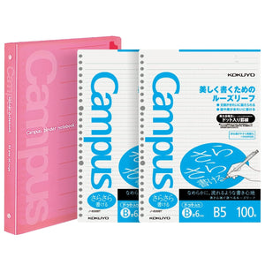 KOKUYO 5 Subject Spiral Notebook, Campus B5 Refillable Journal with 5 Tab Dividers, 200 Sheets in 6mm Dotted Ruled Loose Leaf Paper, Pink, Japan Import (RU-P333NP & NO-S836BT)