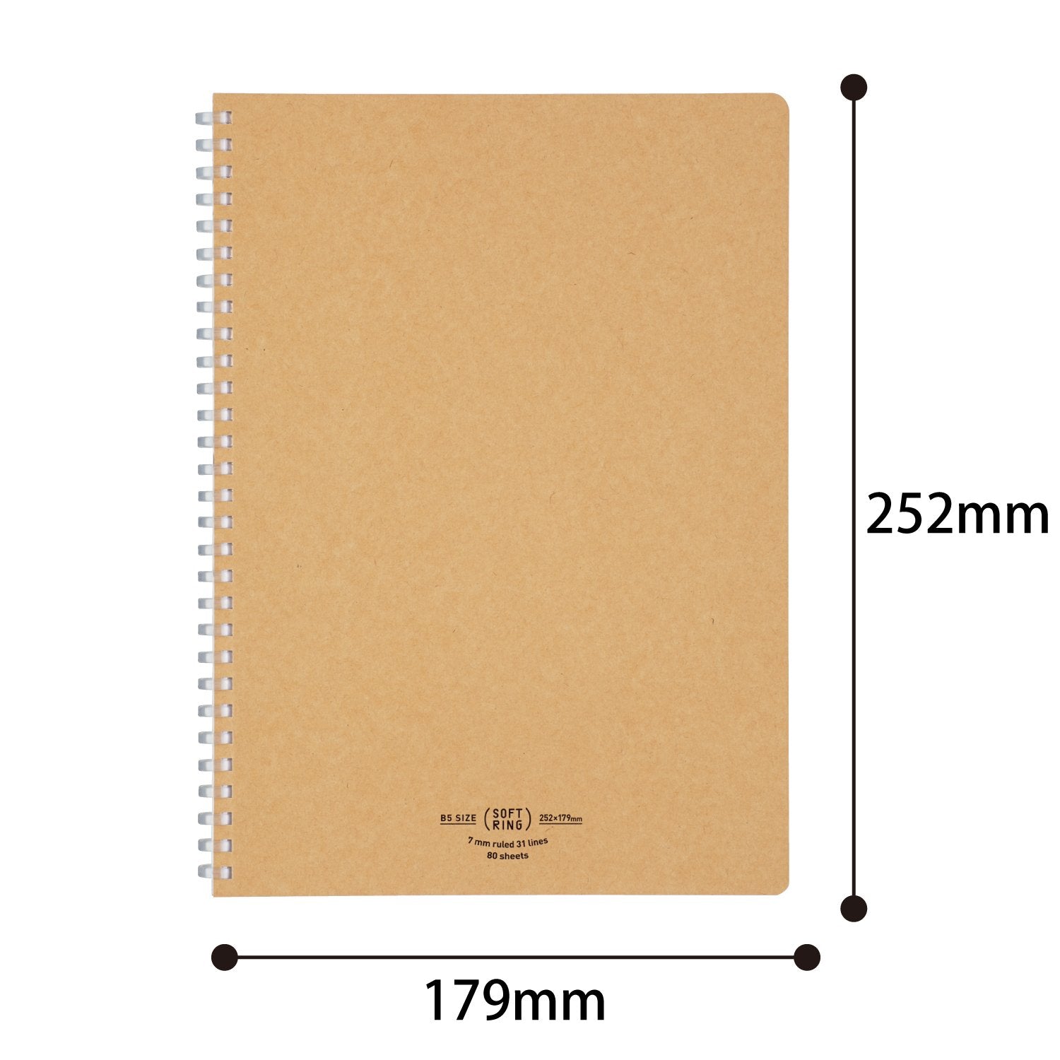 KOKUYO Spiral Lined Notebook, 10'' x 7'' Business Journal B5 Soft Ring Notebooks with 7 mm Ruled, 80 Perforated Sheets, Beige 1 Subject Notebook, Note Taking for Work. Japan Import (SU-SV608A-S)