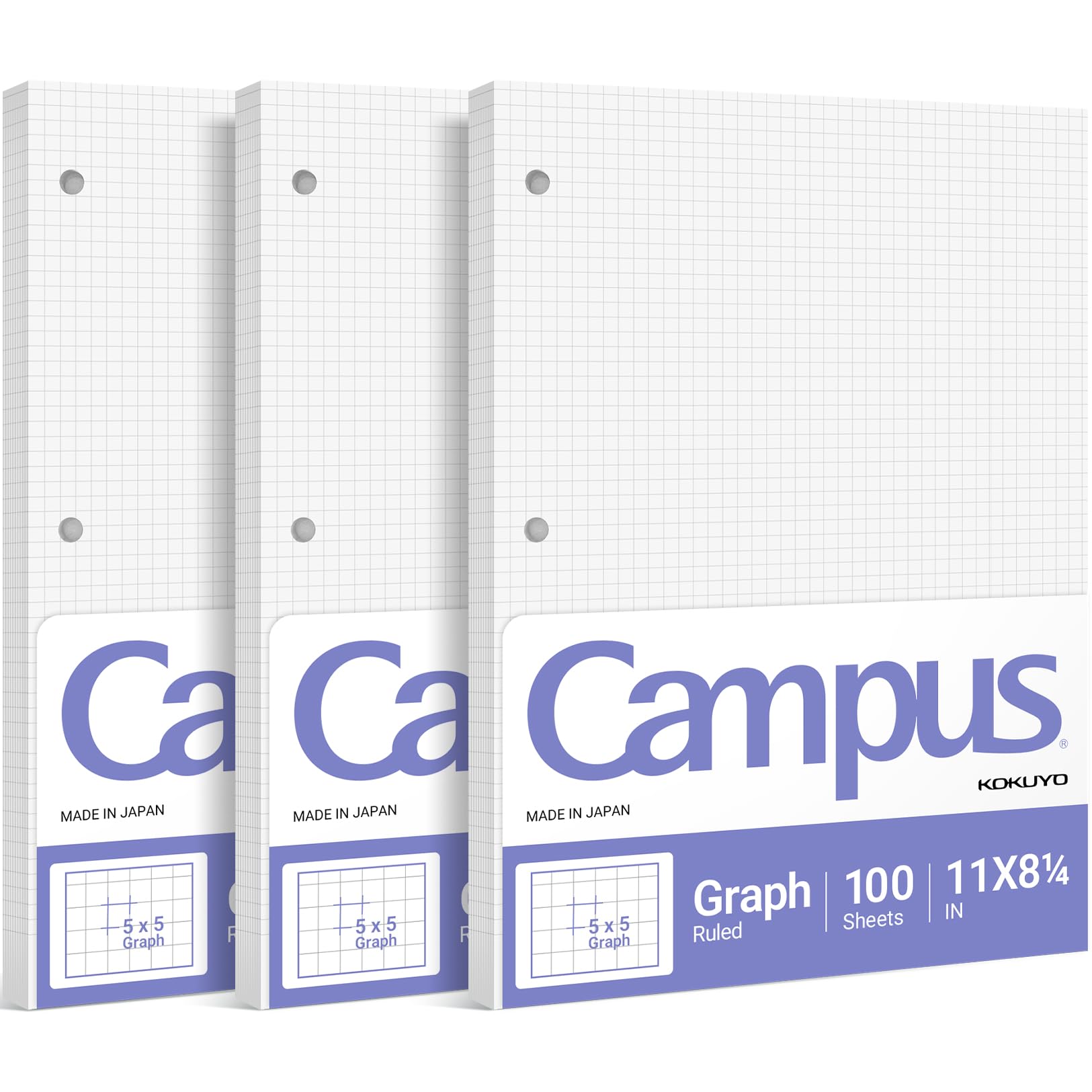 KOKUYO 5x5 Graph Paper, 8.25x11 Inches Loose Leaf Paper, 300 Sheets, Smooth Writing Surface, Bleed Resistant Filler Paper for Math, Engineering, Art Projects. Japan Import (WSG-NO-887G2x3)