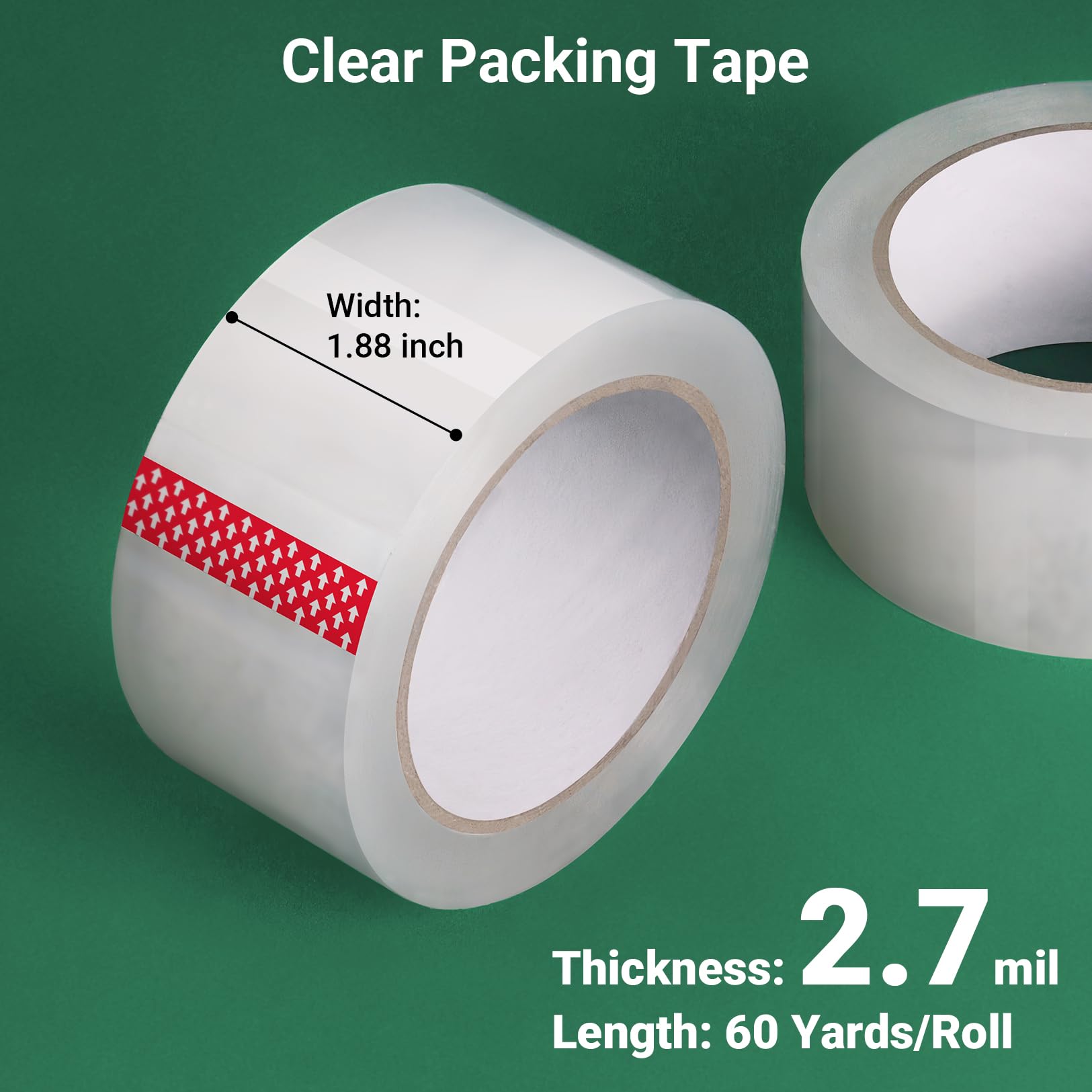 mukawa 12 Rolls 2.7mil Thick Packing Tapes, Clear Packaging Tape, 720 Yards Heavy Duty Tape - Hold 100 Pounds for Packing, Strong Sealing, 1.88" x 60 Yards Per Roll