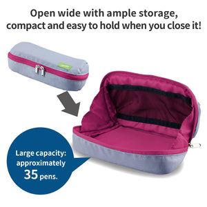 Kokuyo Shellbro Pen Case, Shell-shaped structure, Big Capacity Pencil Case, Large Pencil Pouch, Stationery Pen Bag, Gray x Pink, Japan Import (F-VBF190-3)