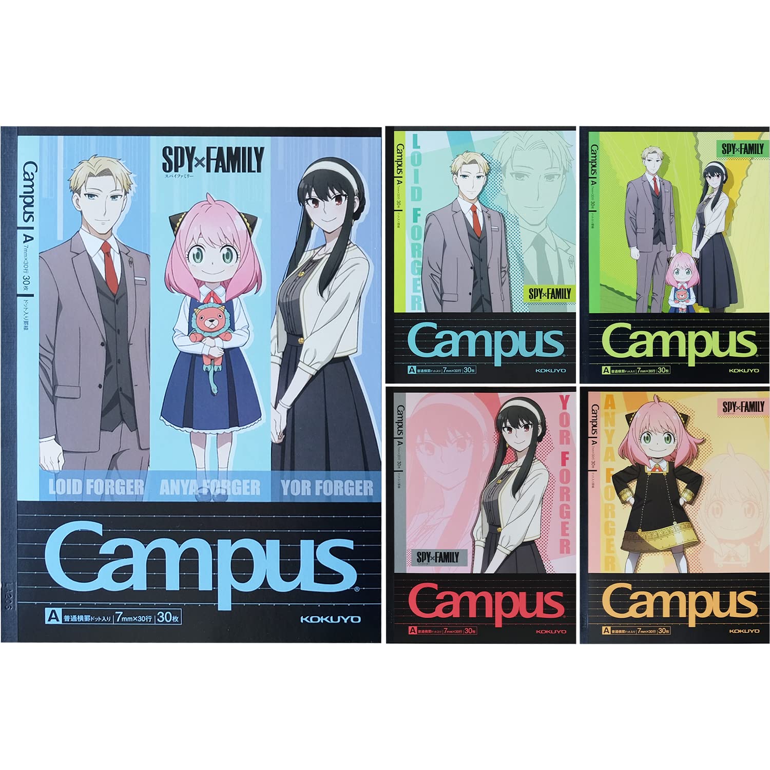KOKUYO Composition Notebooks, 5 Pack Campus Semi-B5 Comp Book with Dot A 7mm Ruled, 30 Sheets, School Lined Notebook Spy x Family Limited Edition, Journal Notebook for Women Work Study Note Taking