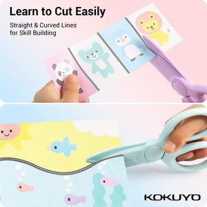 Kokuyo Toddler Safety Scissors, 2 Pack ABS Child-Safe Preschool Training Kids Scissors & Practice Sheets Paper Cutting, Ergonomic Blunt Tips, Early Childhood Craft Supplies for 2-4 Years, Japan Import