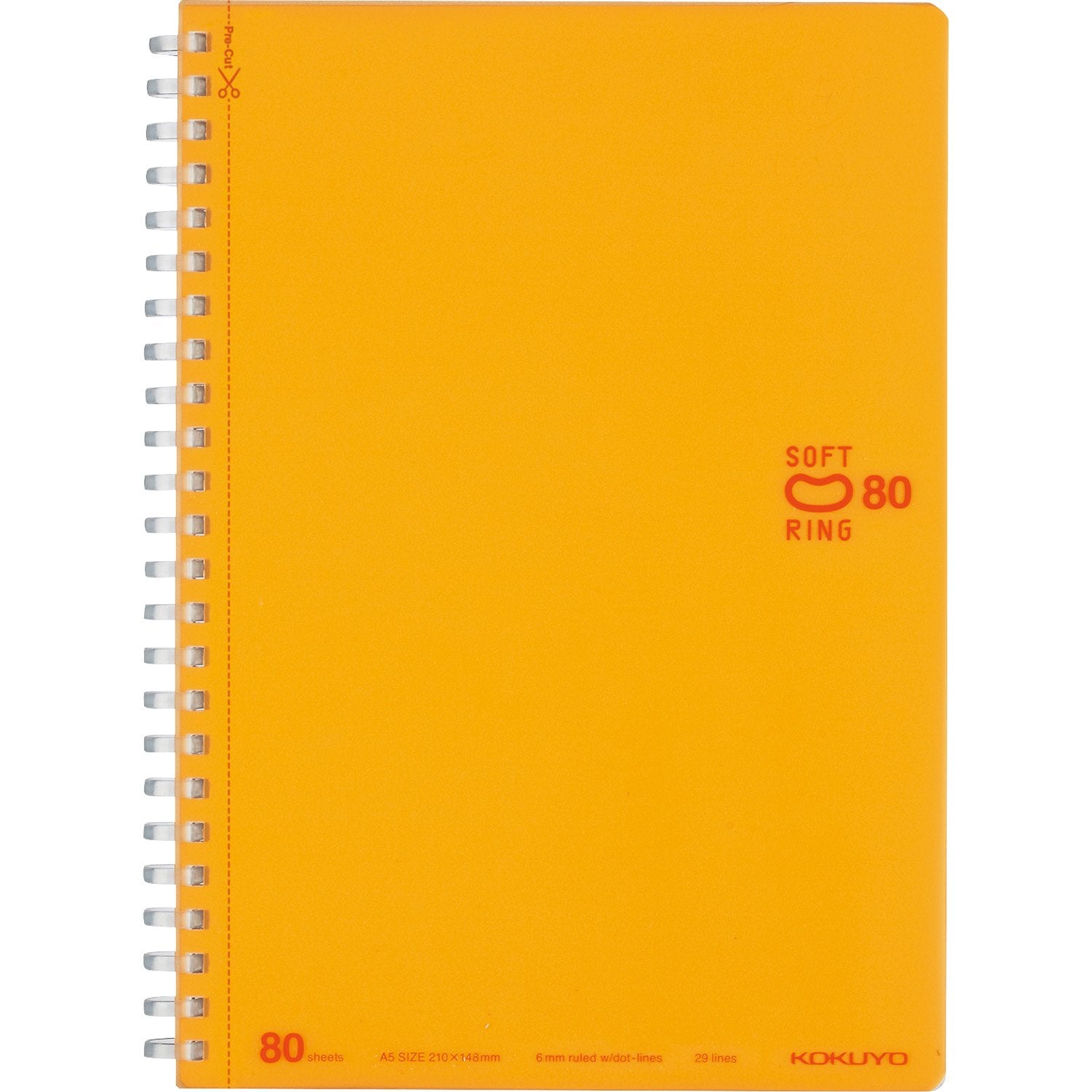 KOKUYO Spiral Lined Notebook, 8.3'' x 5.8'' Pastel Journal A5 Soft Ring Notebooks with Dot 6 mm Ruled, 80 Sheets, Orange 1 Subject Notebook, Note Taking for School. Japan Import (SU-SV338BT-YR)