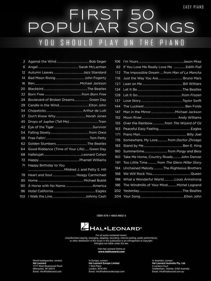 First 50 Popular Songs You Should Play on Piano | Easy Piano Songbook with Classic Pop Jazz and Broadway Hits | Beginner Sheet Music Book for Students Adults and Teachers | Learn Fun Piano Favorites