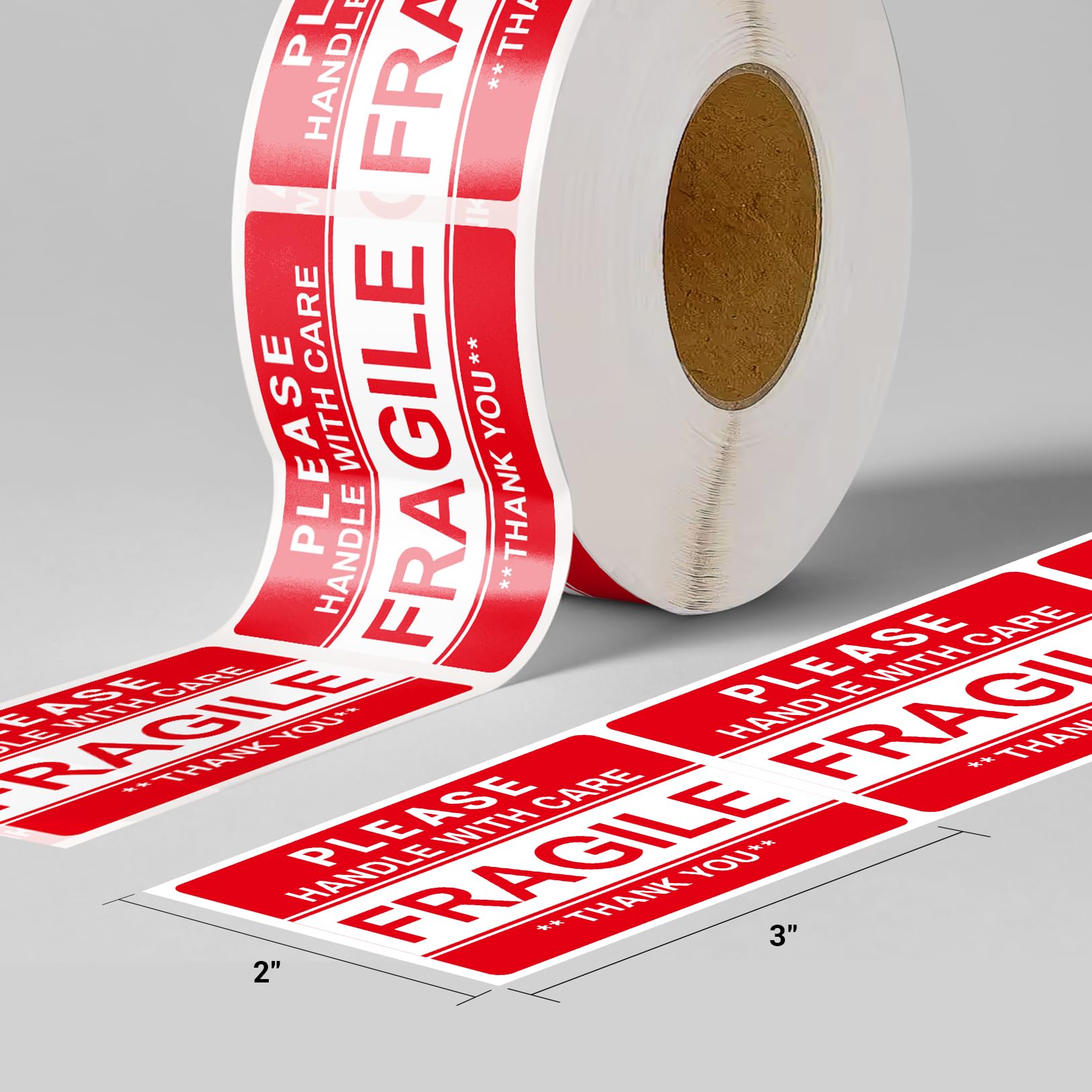 3'' x 2'' Fragile Stickers for Shipping and Moving, 500 Pcs (1 Roll) Handle with Care Fragile Labels Glass Permanent Adhesive Warning Stickers