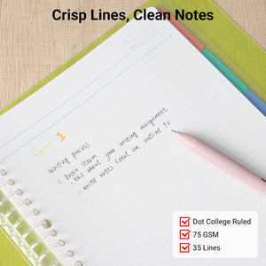 KOKUYO 5 Subject Spiral Notebook, Campus A4 Refillable Journal with 5 Tab Dividers, Up to 65 Sheet Capacity, 50 Sheets in 7mm Dotted Ruled Loose Leaf Paper, Light Blue, Japan Import