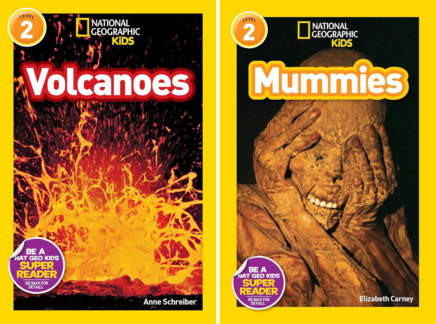 National Geographic Kids Readers Level 2 Series, Collection Set of 10 Books. Volcanoes, Mummies, Planets, Penguins, Sharks, Snakes, Rocks and Minerals, Wolves, Pandas, Dolphins