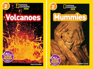 National Geographic Kids Readers Level 2 Series, Collection Set of 10 Books. Volcanoes, Mummies, Planets, Penguins, Sharks, Snakes, Rocks and Minerals, Wolves, Pandas, Dolphins